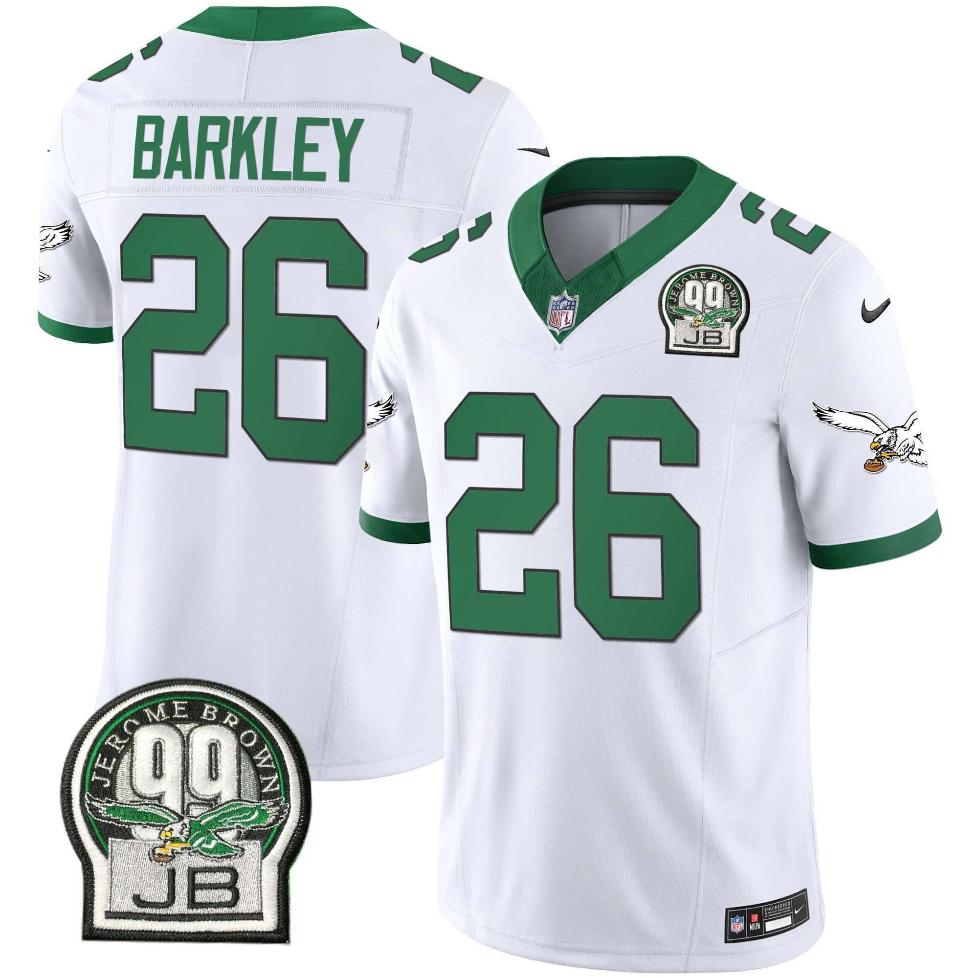 Men Philadelphia Eagles 26 Barkley White 2024 Nike Jerome Brown Patch Alternate Limited NFL Jersey